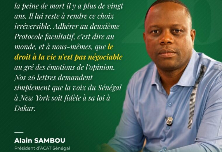 ACAT Sénégal mobilise 26 lettres pour ancrer l’abolition de la peine de mort au Sénégal